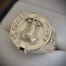 Load image into Gallery viewer, MacLachlan Clan Crest Signet Ring - celtic sides Scot Jewelry Rings