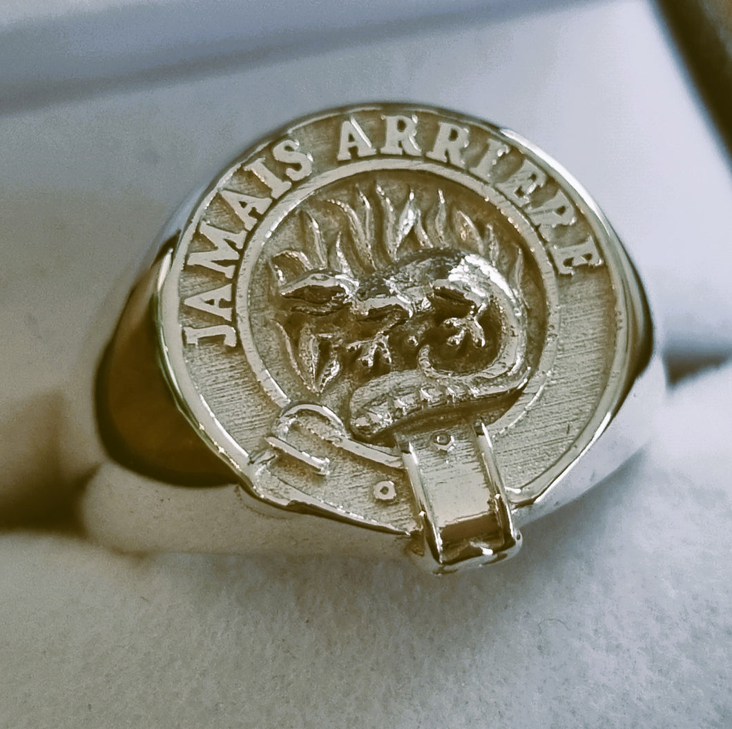 Douglas Clan Crest Signet Ring with smooth sides in sterling silver or gold