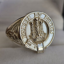 Load image into Gallery viewer, MacLachlan Clan Crest Signet Ring - celtic sides Scot Jewelry Rings

